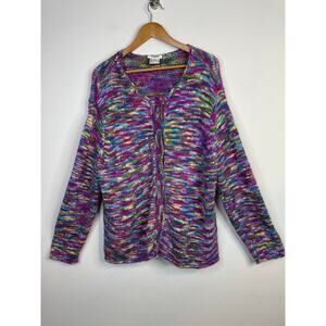 Vintage Talbots Kaleidoscope Multicolor Cotton Knit Cardigan Sweater Granny 3X
